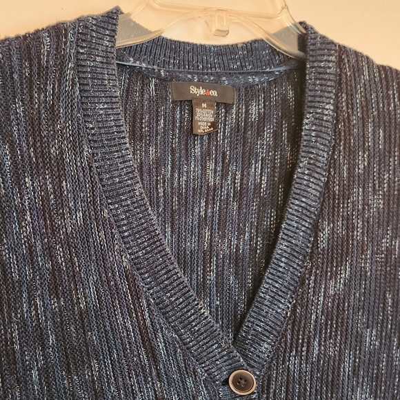 Style & Co Blue Button Front Sweater cardigan womens size medium - Picture 5 of 13